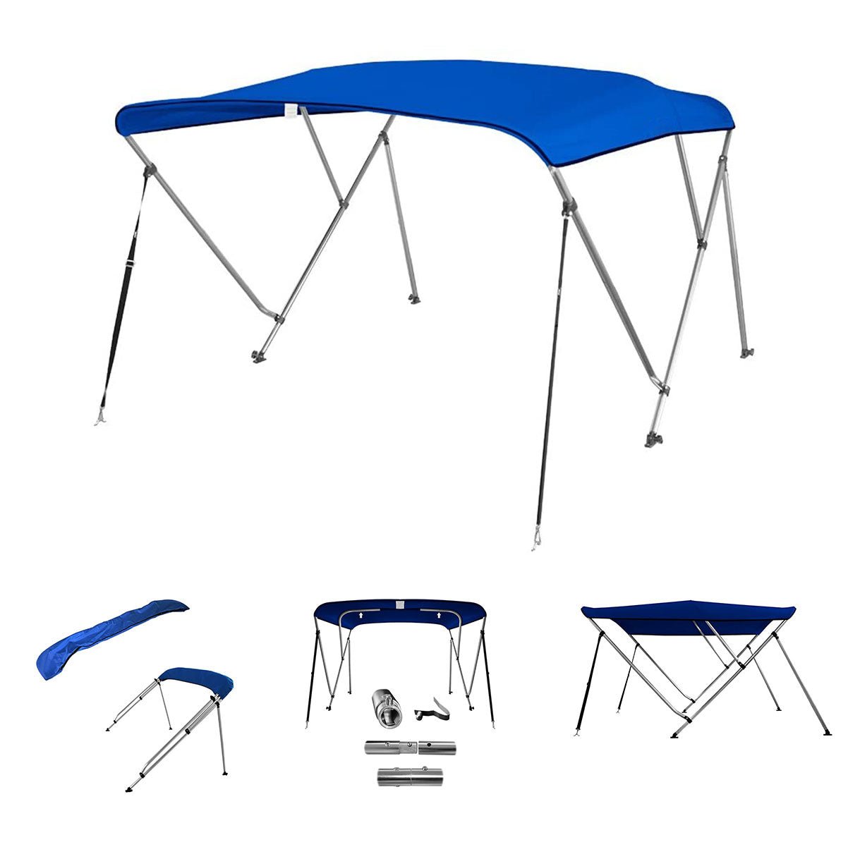 3 Bow Bimini Top Blue with Rear Support Poles - East Captain