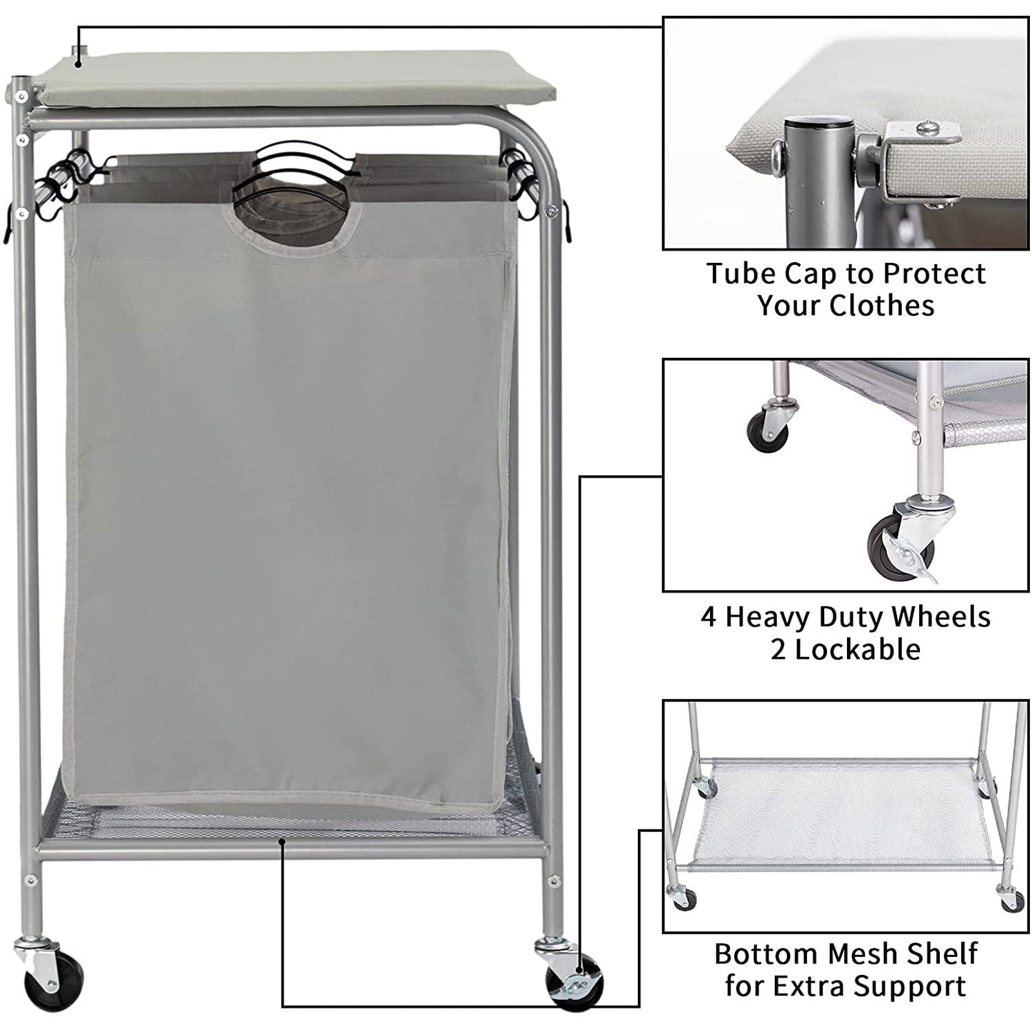 Laundry Sorter Cart with Ironing Board Gray - East Captain