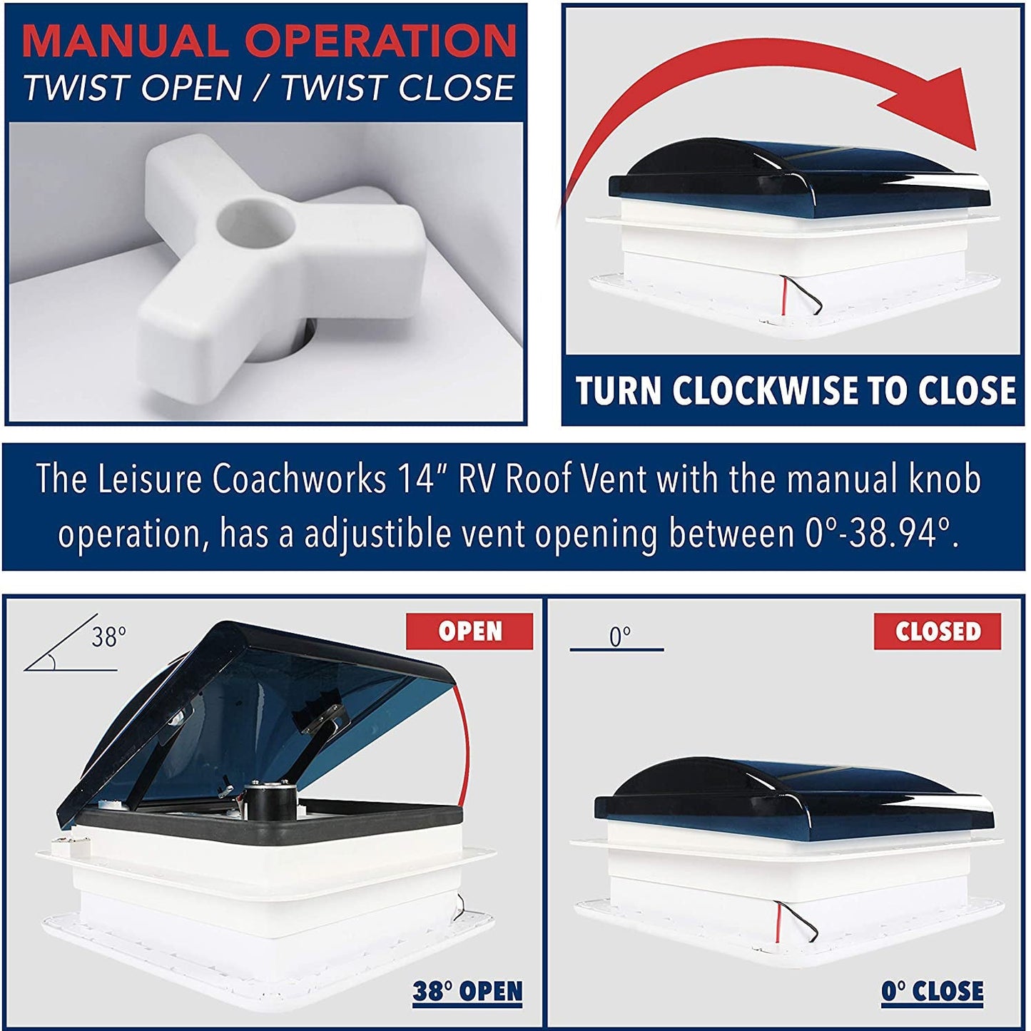 RV Roof Vent Fan 14" x 14" - East Captain