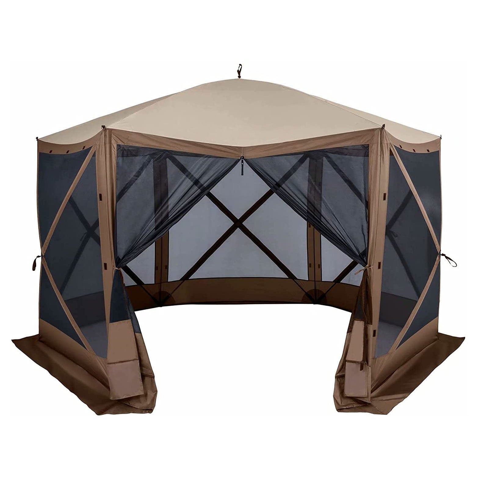 12’ x 12’ Gazebo Canopy Tent Protable Camping Instant Screen House Brown - East Captain