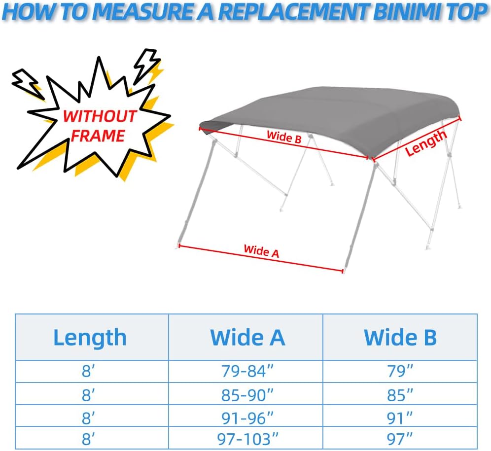 4 Bow Bimini Tops Replacement Canvas Gray (Canvas Only)