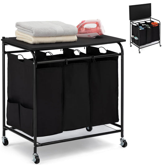 East Captain Laundry Sorter Cart 3-Bag Heavy-Duty with Ironing Board