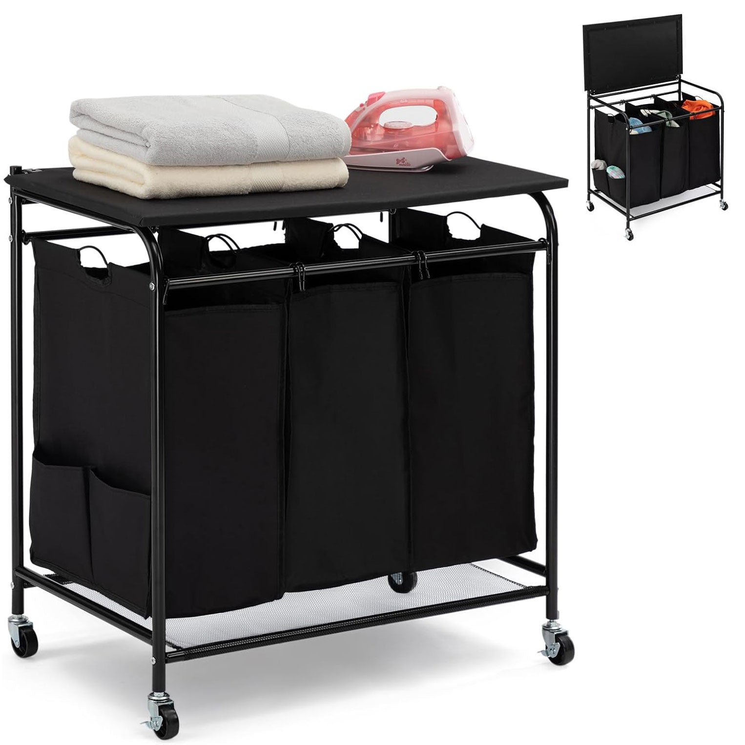 Laundry Sorter Cart with Ironing Board - East Captain