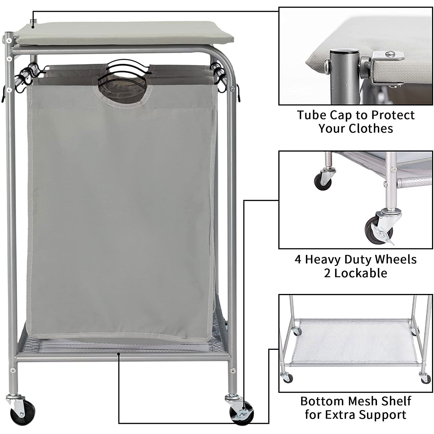 Laundry Sorter Cart with Ironing Board Gray - East Captain