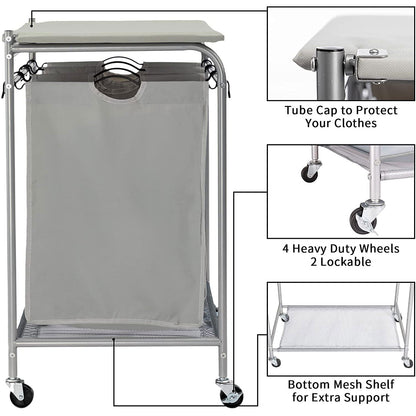 Laundry Sorter Cart with Ironing Board Gray - East Captain