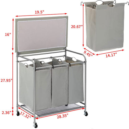 Laundry Sorter Cart with Ironing Board Gray - East Captain
